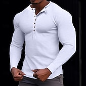 tanie Casualowa koszulka Henley-100% bawełniana męska koszulka henley koszulka z długim rękawem koszula z długim rękawem jednolity kolor modny codzienny guziki henley outdoor casual lato ciemnobrązowy wojskowa zieleń ciemnoszary henley t-shirt