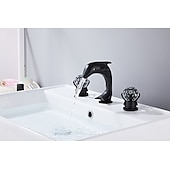 cheap Multi Holes-Widespread Bathroom Sink Mixer Faucet, 3 Holes 2 Handle Basin Tap, Retro Style Crystal Handle Brass Bathroom Sink Faucet Contain with Supply Lines and Hot Cold Water Hose Deck Mounted