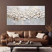 preiswerte Blumen-/Botanische Gemälde-handgemachtes großes 3D-Blumenölgemälde auf Leinwand, handgemaltes weißes Kirschblütengemälde, großes Wandkunstgemälde, handgemachtes Palettenmessergemälde, strukturiertes Acrylgemälde,