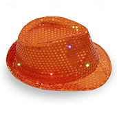 cheap Novelties-Creative LED Flashing Jazz Cap Adult Hip Hop Dance Show Sequin Jazz Hat Glow In The Dark Luminous Fedora Costumes Stage Props