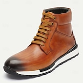 cheap Premium Leather Boots-Men&#039;s Brown Leather Lace-Up Ankle Boots with Padded Collar for Casual and Outdoor Wear