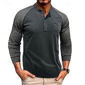 preiswerte Lässiges Henley-T-Shirt-Herren T-Shirt mit Knöpfen T Shirt Henley Hemd T-Shirt Langarm Henley Frühling &amp; Herbst Farbblock Mode Designer Basic Patchwork Urlaub Straße Ausgehen Königliches Blau Blau Armeegrün Top T-Shirt für