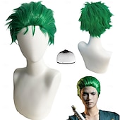 cheap Anime Wigs-Green Spiky Short Wig Layered Wig for Men for Anime Cospaly Costume Staight Synthetic Wig for Carnival Christmas Event with Wig Cap St.Patrick&#039;s Day Wigs