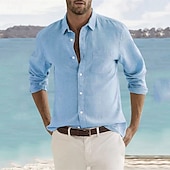 preiswerte Urlaub-Herren Leinenhemd Sommerhemd Strandbekleidung Knopfhemd Grafikdrucke Urlaub Kreuzfahrt Weiß Blau Braun Grün Langarm Umlegekragen Frühling Herbst Bekleidung Button-Down