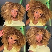 baratos Perucas de Carnaval-peruca cacheada com franja perucas afro cacheadas para mulheres negras peruca afro crespa fibra sintética sem cola peruca longa cacheada cheia e fofa para mulheres da moda