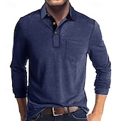billiga Klassisk pikétröja för män-Herr Golftröja golfpolo Arbete Ledigt Kavajslag Långärmad Grundläggande Modern Ensfärgat Knapp Ficka Vår &amp; Höst Normal Vin Aprikos Svart Vit Mörkröd Gul Golftröja