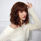voordelige Synthetische trendy pruiken-Cosplay kostuum pruik Gekruld Springerige krullen Bobkapsel Strakke pony Met pony Pruik 35.6 cm sepia Synthetisch haar Dames Elastisch Aanbiddelijk Comfortabel Bruin