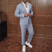 levne Pánské blejzry-Pánské Promoce Sada Blejzr Obchod Koktejlový večírek Svatebnívečírek Módní Na běžné nošení Jaro &amp; podzim Polyester Pevná barva Knoflíky Kapsy Pohodlné Jednořadé Blejzr Nebeská modř