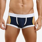 economico Boxer da uomo-Per uomo 1 pc Mutandine sexy Boxer Lato scavato Poliestere Traspirante Morbido Comodo Color Block A vita medio-alta Nero Rosso
