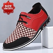 abordables Chaussures sans lacets &amp; mocassins-Baskets en similicuir à motif pied-de-poule rouge et noir pour hommes avec design à lacets et semelle coussinée - chaussures décontractées tendance pour un usage quotidien