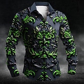 voordelige Overhemden met print voor heren-Halloween Voor heren Overhemd met knopen Lange mouw Donkere Feestavondkleding Herfst Lente zomer Overhemdkraag Dichtknopen 3D-afdrukken Rood blauw Paars Groen