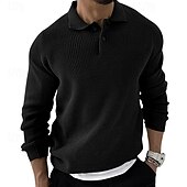 cheap Men&#039;s Pullover Sweater-Men&#039;s Pullover Sweater Jumper Knit Sweater Ribbed Knit Regular Knitted Plain Lapel Fashion Basic Daily Wear Date Clothing Apparel Fall &amp; Winter Black Khaki S M L