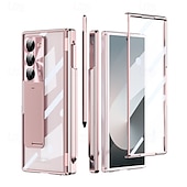 olcso Samsung-tokok-telefon Ügy Kompatibilitás Samsung Galaxy Z Hajtogatás 6 Z Fold 5 Z Fold 4 Z Fold 3 Fekete tok Állvánnyal és Képernyővédő Mágneses Retro Páncél PC Fém