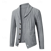 preiswerte Herren Strickjacke-Herren Strickjacke Kurzer Pullover Strickpullover Gerippt Stricken Standard Knopf hoch Tasche Glatt Schalrevers Modisch Klassisch Freizeitskleidung Verabredung Bekleidung Herbst Winter Schwarz