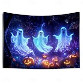 economico arazzi da parete di halloween-decorazioni di halloween arazzo con luce nera uv reattivo fosforescente festa fosforescente casa stregata psichedelico trippy nebbioso arazzo appeso arte murale per soggiorno camera da letto fantasma