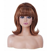levne Historické paruky-Vintage krátká vlnitá paruka s ofinou retro bouffant včelí úl paruky vhodná na kostým nebo karnevalovou párty v 60. a 70. letech paruky na Halloween