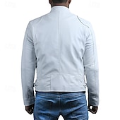 preiswerte Lederjacken-Herren Kunstlederjacke übergangsjacke Bikerjacke Rote Lederjacke Urlaub Täglich Winddicht Warm Tasche Herbst Winter Einfach Mode Klassisch Stehkragen Regulär Kunstleder Schwarz Weiß Wein Dunkelgrün