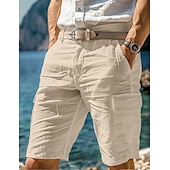 abordables Día festivo-Hombre Pantalón Corto Cargo Pantalón corto Pantalones cortos de lino Pantalones cortos de verano Pantalones cortos de playa Multi bolsillo Pierna recta Plano Comodidad Transpirable Longitud de la