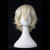 economico Parrucche da festa-parrucche sintetiche corte anime lisce con frangia, parrucca cosplay per feste in costume anime resistente alle alte temperature per uomini e donne