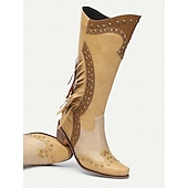 levne Cowboy &amp; Western Boots-dámské hnědé westernové kovbojské boty s třásněmi a cvočky, vintage boty ke kolenům pro rodeo a country outfit