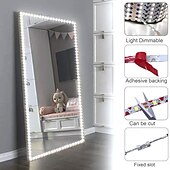 abordables Luces de tira de enchufe-Kit de luz LED para espejo de tocador, 2-5 metros, flexible, sin cortes, para tocador, espejo de tocador, vestidor, kit de tira flexible regulable con regulador de intensidad y fuente de alimentación,