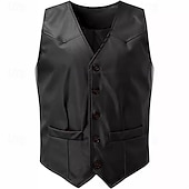 cheap Men&#039;s Vest-Men&#039;s Vest Gilet Leather Vest Daily Date Vacation Fashion Casual Spring &amp;  Fall Button Pocket Polyester Comfortable Plain Single Breasted One-button V Neck Regular Fit Black Burgundy Camel Vest