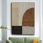 abordables Peintures Abstraites-art mural wabi sabi marron et blanc peint à la main peinture abstraite marron et noire sur toile peinture texturée blanche grande décoration murale neutre pour le salon cadre tendu