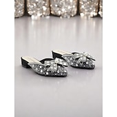 olcso Női papucsok és klumpák-Női Papucsok Bling Bling cipők Csillogó kristály flitteres ékszer Parti Kristály Lapos Erősített lábujj Elegáns Divat Mikrobiális bőr Papucs Mandula Fekete