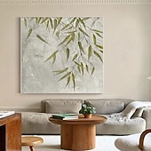 abordables Peintures paysages-peinture à l&#039;huile de bambou abstraite peinture de forêt verte faite à la main sur toile peinture texturée abstraite 3d art mural fait à la main vue vers le ciel arbres peinture d&#039;art pour le salon