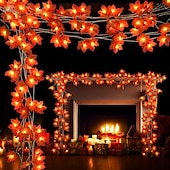 olcso Halloween szabadtéren-hálaadás juharlevél zsinór lámpák 10/20/40 led füzér lámpák akkumulátor / usb táplálás halloween karácsonyi esküvői buli ünnep kerti erkély dekoráció