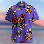 cheap Floral Print-Men&#039;s Floral Skull Tropical Flowers Summer Hawaiian Shirt Button Up Shirt Aloha Shirt Short Sleeve Shirt Collared Shirts Hawaiian Casual Vacation Party Evening Wear Daily Purple Fuchsia Orange S M L