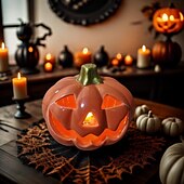 cheap Hallowen Prop Lighting-Halloween Ceramic Pumpkin Lantern - Nordic Creative Skull Head Light-Up Table Decor for Halloween Scene Setup and Festive Decorations