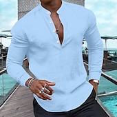 abordables Vacances-Homme Chemise Chemise Lin Chemise à enfiler Chemisette Chemise d&#039;été Tenues de plage Chemise décontractée Plein Casual du quotidien Noir Blanche Rose Claire bleu marine manche longue Henley Printemps