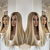 baratos Perucas de seda frontais de cabelo natural-Cabelo humano remy 13x4 Lace Front Peruca Parte do meio Cabelo Brasileiro Liso Seda Multi Cores Peruca 130% 150% Densidade do Cabelo com o cabelo do bebê Cabelo com Luzes / Reflexos Riscas Naturais