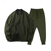 preiswerte einfache Trainingsanzüge-Herren Trainingsanzug Jogginganzug Sweatshirt mit durchgehendem Reißverschluss Marineblau Stehkragen Einfach 2 teilig Täglich Sport &amp; Outdoor Ferien Polyester Streetwear Basic Lässig Frühling &amp; Herbst