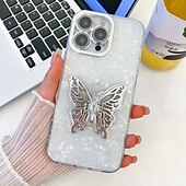 お買い得  iPhone用ケース-電話 ケース 用途 iPhone 16 Pro Max プラス iPhone 15 14 Pro Max Plus iPhone 13 Pro Max バックカバー スタンド付き カメラレンズプロテクター 耐衝撃 バタフライ 仕上げ PC