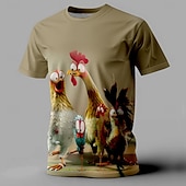 economico Magliette con stampa animale-Per uomo Gallo Divertente Maglietta Manica Corta maglietta Stampa 3D Girocollo Camicia Retrò Vintage Casual Stile da Strada Sport all&#039;Aperto Ferie Uscire Marrone Scuro Verde scuro Verde Primavera