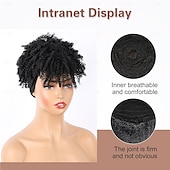 economico Parrucche trendy sintetiche-parrucca afro riccia crespa fascia parrucche afro corte per donne nere parrucca sintetica riccia crespa fascia con frangia per donne parrucca afro naturale con frangia turbante avvolgente
