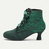 baratos anos 1930-botins femininos vitorianos com cadarço - botins de camurça verde de salto alto para fantasias vintage e steampunk