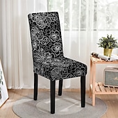 billiga Matstolsöverdrag-stretchig blommig matstolsöverdrag elastisk högryggad matstolsöverdrag överdrag för matstolar med blommönster lätt att montera och ta bort skyddar mot spill och fläckar maskintvättbar
