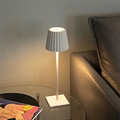abordables Lampes de table-Lampe de table sans fil Protection des yeux Abat-jour plissé à gradation tactile en aluminium Lampe de table LED tricolore antidérapante rechargeable avec câble de chargement USB pour salle à manger