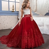 preiswerte Kleider für die Blumenmädchen-kinderkleidung Mädchen Blumenmädchen Kleid Kleid Ärmellos Hochzeit Party Schleife Elegant Vintage Spitze Tüll Maxi 4-13 Jahre Weiß Rosa Rote