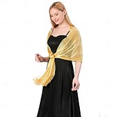 cheap Wedding Guest Wraps-Gold And Silver Silk Shawl With Buckle, Bride And Bridesmaid Group, Dance Party, Wedding Dress, Evening Gown, Shawl For Women