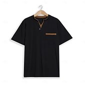 economico Maglietta casual Henley-Per uomo Camicia Henley T-shirt Liscio A V Strada Da mare Maniche corte Tasca frontale Abbigliamento Di tendenza Originale Essenziale