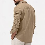 economico camicia da uomo con bottoni-Per uomo Camicia Camicia con bottoni Maglietta informale Nero Bianco Verde chiaro Kaki Verde militare Manica lunga Liscio Colletto Giornaliero Da mare Abbigliamento Di tendenza Informale