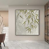 abordables Peintures paysages-peinture à l&#039;huile de bambou abstraite peinture de forêt verte faite à la main sur toile peinture texturée abstraite 3d art mural fait à la main vue vers le ciel arbres peinture d&#039;art pour le salon