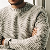 preiswerte Herrenpullover-Herren Pullover Strickpullover Gerippt Gehäkelt Stricken Standard Strick Glatt Rundhalsausschnitt Modisch Basic Freizeitskleidung Verabredung Bekleidung Herbst Winter Schwarz Weiß S M L