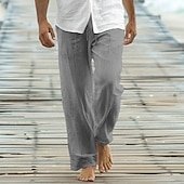 baratos Feriado-Homens Calças Calça verão Calças largas Calças de praia Calça casual Com Cordão Bolso frontal Perna reta Tecido Conforto Macio Comprimento total Ioga Feriado Praia Moda Havaiana Preto Branco