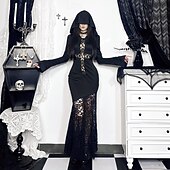 preiswerte Gotisch-Punk &amp; Gothic Cocktailkleid Vintage-Kleid Kleid Maskerade Gothic Mädchen Morticia Addams Kostüm Damen Maskerade Halloween Abschlussball Festival Erwachsene Kleid