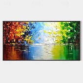 preiswerte Landschaftsgemälde-handgemalte abstrakte blaue Waldgemälde auf Leinwand, handgemachtes, farbenfrohes, strukturiertes Acrylgemälde, Wandkunst, handgemaltes Kunstwerk, grünes Ölgemälde für Wohnzimmer, Büro,